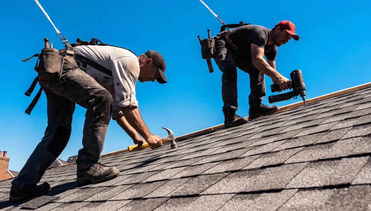 Leander Roofing Company crew installing a new asphalt shingle roof